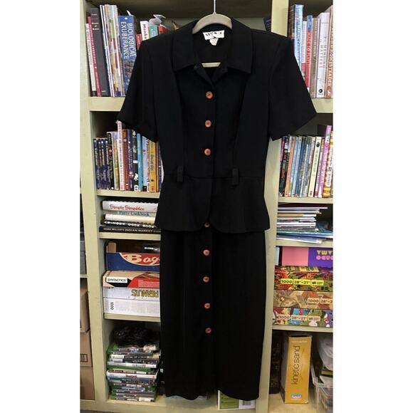 Vintage Studio I Sz 6 Peplum Dress Wiggle Secretary Black Small Black Maxi - Picture 1 of 8